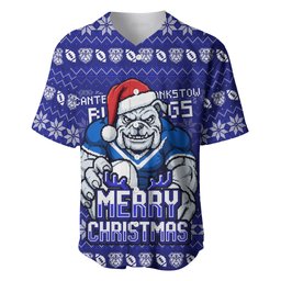 Personalized Canterbury Bulldogs Christmas Baseball Jersey Australian Rugby Fans - Pixelated Ugly Xmas Pattern Mascot Santa