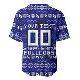 Personalized Canterbury Bulldogs Christmas Baseball Jersey Australian Rugby Fans - Pixelated Ugly Xmas Pattern Mascot Santa