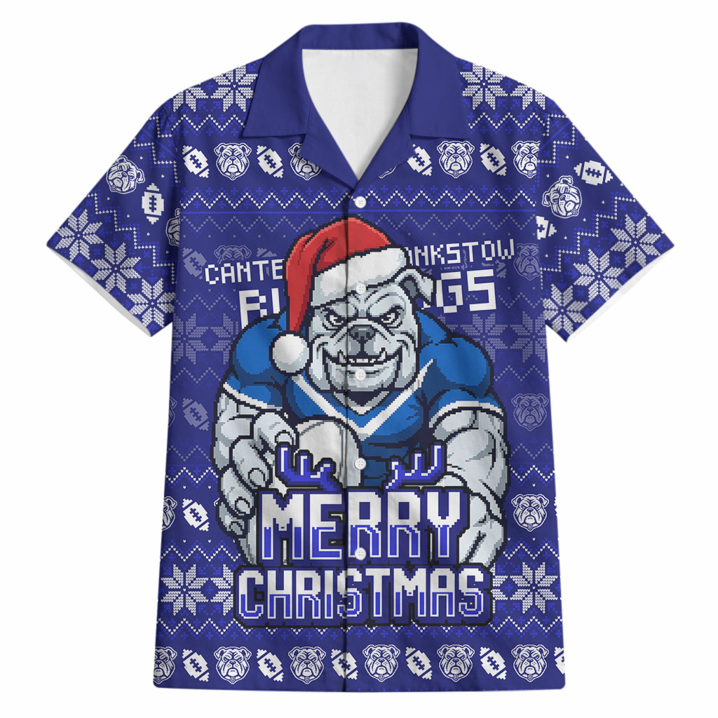 Personalized Canterbury Bulldogs Christmas Hawaiian Shirt Australian Rugby Fans - Pixelated Ugly Xmas Pattern Mascot Santa