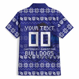 Personalized Canterbury Bulldogs Christmas Hawaiian Shirt Australian Rugby Fans - Pixelated Ugly Xmas Pattern Mascot Santa
