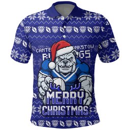 Personalized Canterbury Bulldogs Christmas Polo Shirt Australian Rugby Fans - Pixelated Ugly Xmas Pattern Mascot Santa