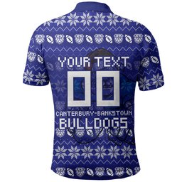 Personalized Canterbury Bulldogs Christmas Polo Shirt Australian Rugby Fans - Pixelated Ugly Xmas Pattern Mascot Santa