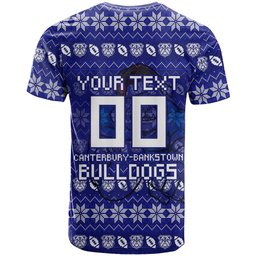 Personalized Canterbury Bulldogs Christmas T Shirt Australian Rugby Fans - Pixelated Ugly Xmas Pattern Mascot Santa