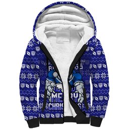 Personalized Canterbury Bulldogs Christmas Sherpa Hoodie Australian Rugby Fans - Pixelated Ugly Xmas Pattern Mascot Santa