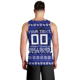 Personalized Canterbury Bulldogs Christmas Men Tank Top Australian Rugby Fans - Pixelated Ugly Xmas Pattern Mascot Santa