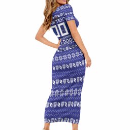 Personalized Canterbury Bulldogs Christmas Short Sleeve Bodycon Dress Australian Rugby Fans - Pixelated Ugly Xmas Pattern Mascot Santa