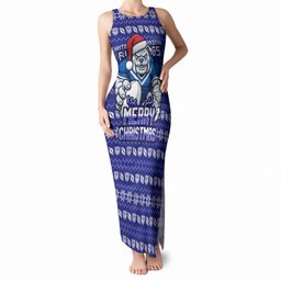 Personalized Canterbury Bulldogs Christmas Tank Maxi Dress Australian Rugby Fans - Pixelated Ugly Xmas Pattern Mascot Santa