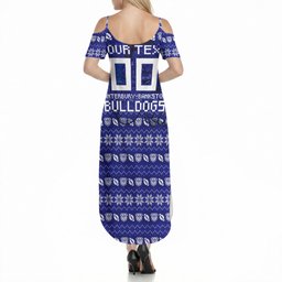Personalized Canterbury Bulldogs Christmas Summer Maxi Dress Australian Rugby Fans - Pixelated Ugly Xmas Pattern Mascot Santa