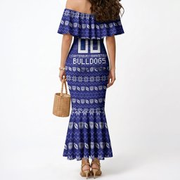 Personalized Canterbury Bulldogs Christmas Mermaid Dress Australian Rugby Fans - Pixelated Ugly Xmas Pattern Mascot Santa