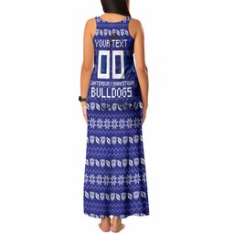 Personalized Canterbury Bulldogs Christmas Tank Maxi Dress Australian Rugby Fans - Pixelated Ugly Xmas Pattern Mascot Santa