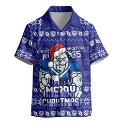 Personalized Canterbury Bulldogs Christmas Kid Hawaiian Shirt Australian Rugby Fans - Pixelated Ugly Xmas Pattern Mascot Santa