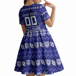 Personalized Canterbury Bulldogs Christmas Kid Short Sleeve Dress Australian Rugby Fans - Pixelated Ugly Xmas Pattern Mascot Santa