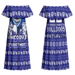 Personalized Canterbury Bulldogs Christmas Family Matching Off Shoulder Maxi Dress and Hawaiian Shirt Australian Rugby Fans - Pixelated Ugly Xmas Pattern Mascot Santa