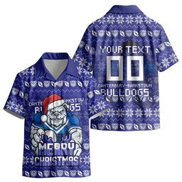 Personalized Canterbury Bulldogs Christmas Kid Hawaiian Shirt Australian Rugby Fans - Pixelated Ugly Xmas Pattern Mascot Santa