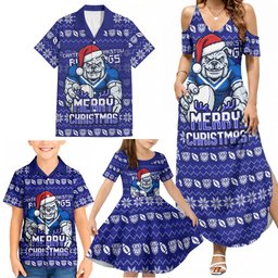 Personalized Canterbury Bulldogs Christmas Family Matching Summer Maxi Dress and Hawaiian Shirt Australian Rugby Fans - Pixelated Ugly Xmas Pattern Mascot Santa
