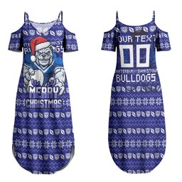 Personalized Canterbury Bulldogs Christmas Family Matching Summer Maxi Dress and Hawaiian Shirt Australian Rugby Fans - Pixelated Ugly Xmas Pattern Mascot Santa