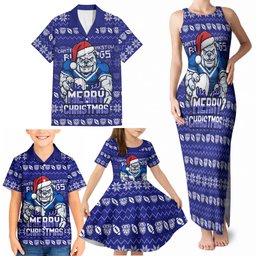 Personalized Canterbury Bulldogs Christmas Family Matching Tank Maxi Dress and Hawaiian Shirt Australian Rugby Fans - Pixelated Ugly Xmas Pattern Mascot Santa