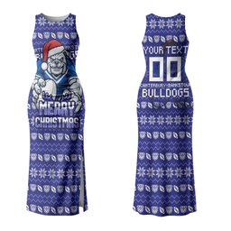 Personalized Canterbury Bulldogs Christmas Family Matching Tank Maxi Dress and Hawaiian Shirt Australian Rugby Fans - Pixelated Ugly Xmas Pattern Mascot Santa