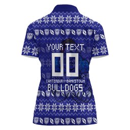 Personalized Canterbury Bulldogs Christmas Women Polo Shirt Australian Rugby Fans - Pixelated Ugly Xmas Pattern Mascot Santa