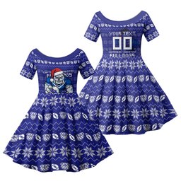 Personalized Canterbury Bulldogs Christmas Family Matching Summer Maxi Dress and Hawaiian Shirt Australian Rugby Fans - Pixelated Ugly Xmas Pattern Mascot Santa