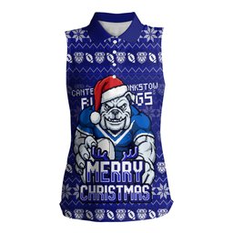 Personalized Canterbury Bulldogs Christmas Women Sleeveless Polo Shirt Australian Rugby Fans - Pixelated Ugly Xmas Pattern Mascot Santa