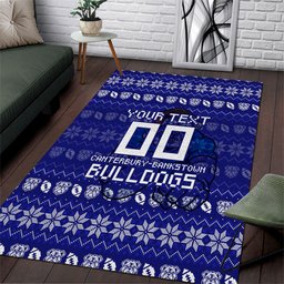 Personalized Canterbury Bulldogs Christmas Area Rug Australian Rugby Fans - Pixelated Ugly Xmas Pattern Mascot Santa