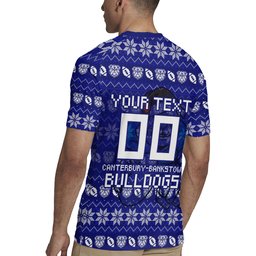 Personalized Canterbury Bulldogs Christmas Rugby Jersey Australian Rugby Fans - Pixelated Ugly Xmas Pattern Mascot Santa