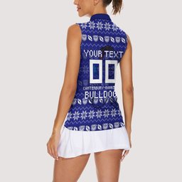 Personalized Canterbury Bulldogs Christmas Women Sleeveless Polo Shirt Australian Rugby Fans - Pixelated Ugly Xmas Pattern Mascot Santa
