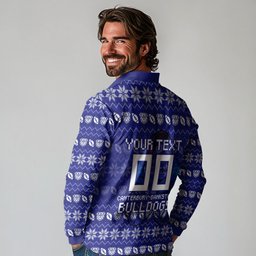 Personalized Canterbury Bulldogs Christmas Long Sleeve Polo Shirt Australian Rugby Fans - Pixelated Ugly Xmas Pattern Mascot Santa