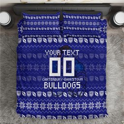 Personalized Canterbury Bulldogs Christmas Bedding Set Australian Rugby Fans - Pixelated Ugly Xmas Pattern Mascot Santa