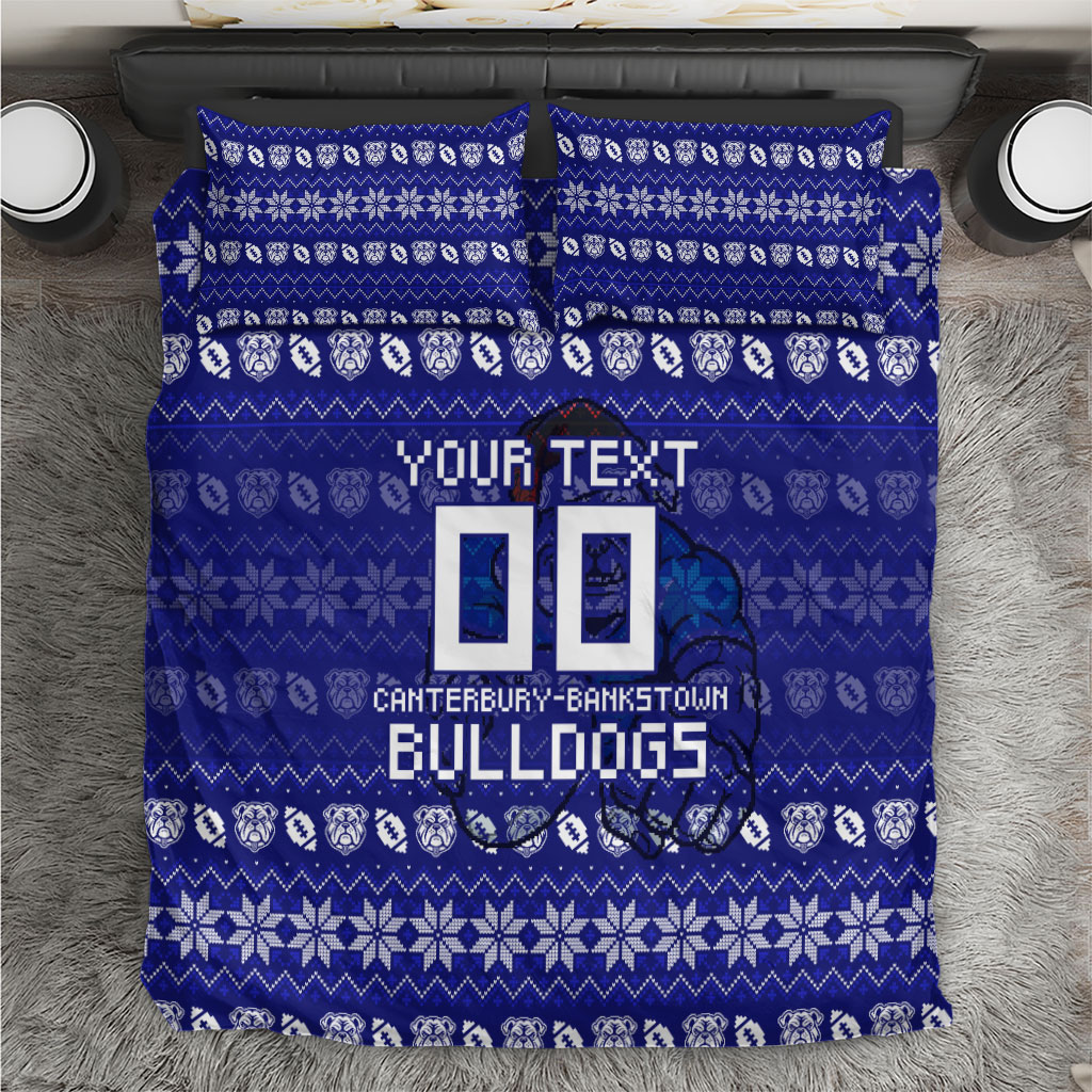 Personalized Canterbury Bulldogs Christmas Bedding Set Australian Rugby Fans - Pixelated Ugly Xmas Pattern Mascot Santa