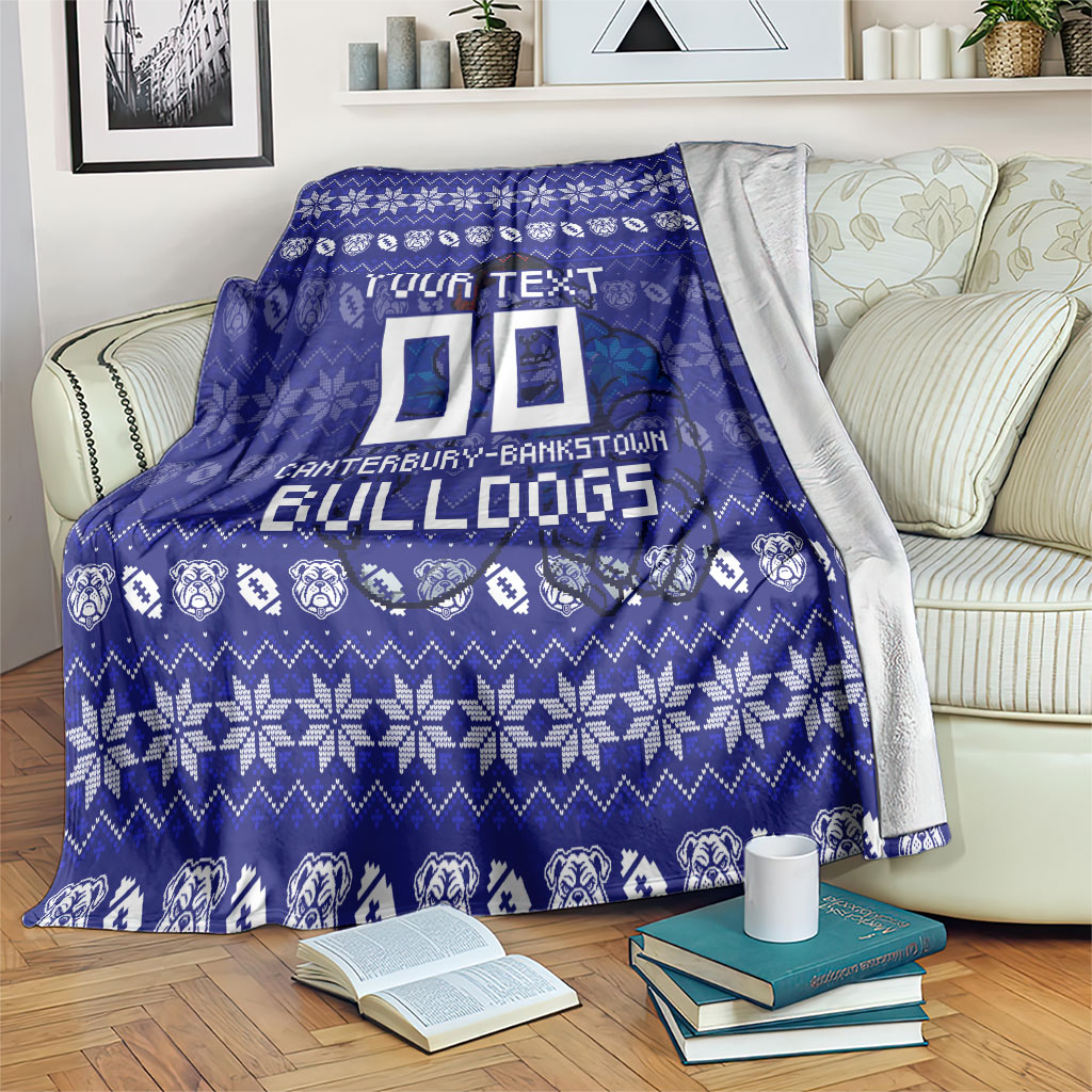 Personalized Canterbury Bulldogs Christmas Blanket Australian Rugby Fans - Pixelated Ugly Xmas Pattern Mascot Santa