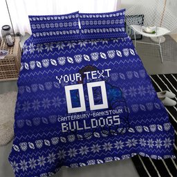 Personalized Canterbury Bulldogs Christmas Bedding Set Australian Rugby Fans - Pixelated Ugly Xmas Pattern Mascot Santa