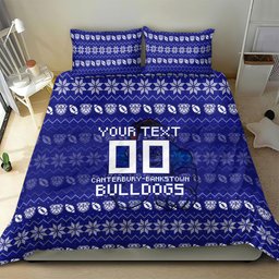 Personalized Canterbury Bulldogs Christmas Bedding Set Australian Rugby Fans - Pixelated Ugly Xmas Pattern Mascot Santa