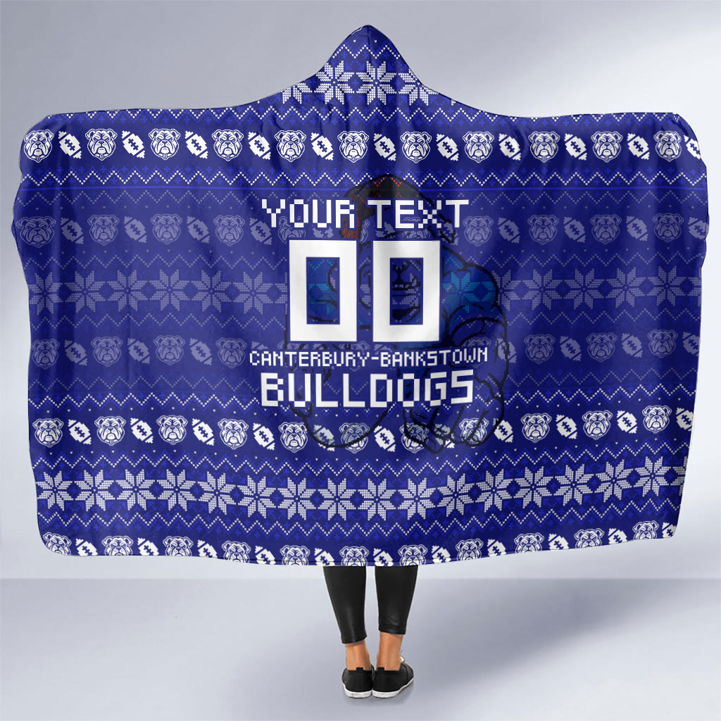 Personalized Canterbury Bulldogs Christmas Hooded Blanket Australian Rugby Fans - Pixelated Ugly Xmas Pattern Mascot Santa