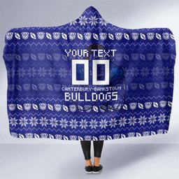 Personalized Canterbury Bulldogs Christmas Hooded Blanket Australian Rugby Fans - Pixelated Ugly Xmas Pattern Mascot Santa
