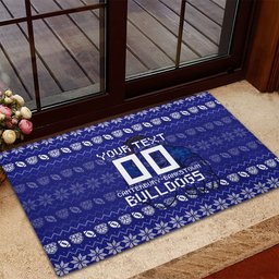 Personalized Canterbury Bulldogs Christmas Rubber Doormat Australian Rugby Fans - Pixelated Ugly Xmas Pattern Mascot Santa