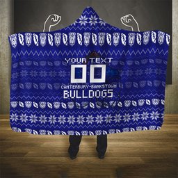Personalized Canterbury Bulldogs Christmas Hooded Blanket Australian Rugby Fans - Pixelated Ugly Xmas Pattern Mascot Santa