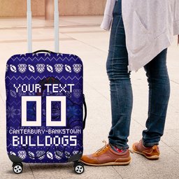 Personalized Canterbury Bulldogs Christmas Luggage Cover Australian Rugby Fans - Pixelated Ugly Xmas Pattern Mascot Santa