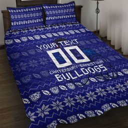 Personalized Canterbury Bulldogs Christmas Quilt Bed Set Australian Rugby Fans - Pixelated Ugly Xmas Pattern Mascot Santa