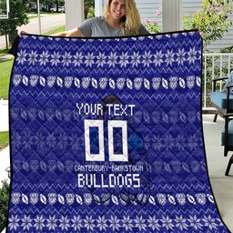 Personalized Canterbury Bulldogs Christmas Quilt Australian Rugby Fans - Pixelated Ugly Xmas Pattern Mascot Santa