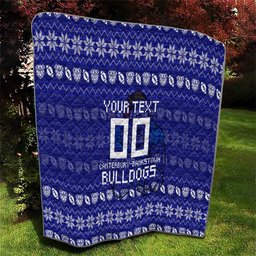 Personalized Canterbury Bulldogs Christmas Quilt Australian Rugby Fans - Pixelated Ugly Xmas Pattern Mascot Santa