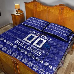 Personalized Canterbury Bulldogs Christmas Quilt Bed Set Australian Rugby Fans - Pixelated Ugly Xmas Pattern Mascot Santa