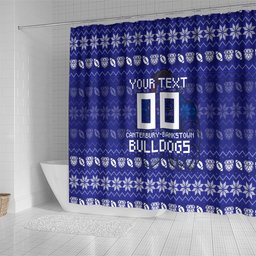 Personalized Canterbury Bulldogs Christmas Shower Curtain Australian Rugby Fans - Pixelated Ugly Xmas Pattern Mascot Santa
