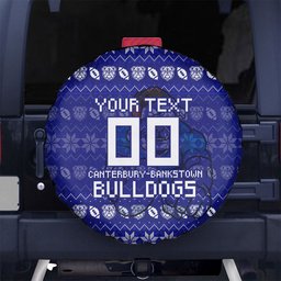 Personalized Canterbury Bulldogs Christmas Spare Tire Cover Australian Rugby Fans - Pixelated Ugly Xmas Pattern Mascot Santa