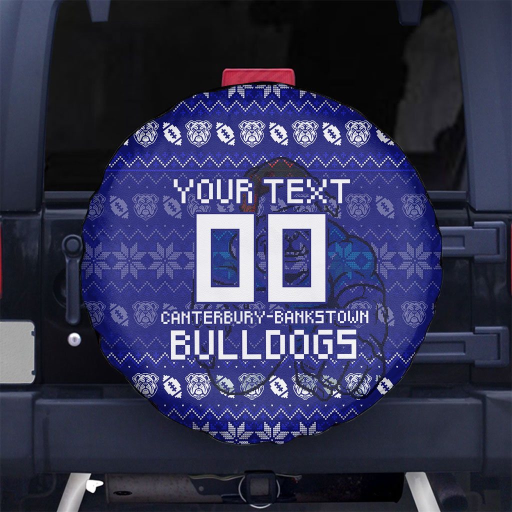 Personalized Canterbury Bulldogs Christmas Spare Tire Cover Australian Rugby Fans - Pixelated Ugly Xmas Pattern Mascot Santa