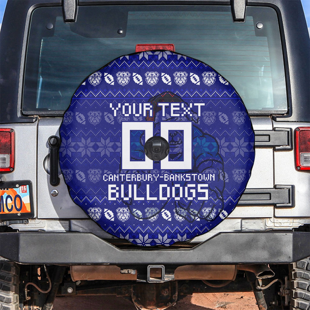 Personalized Canterbury Bulldogs Christmas Spare Tire Cover Australian Rugby Fans - Pixelated Ugly Xmas Pattern Mascot Santa
