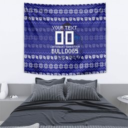 Personalized Canterbury Bulldogs Christmas Tapestry Australian Rugby Fans - Pixelated Ugly Xmas Pattern Mascot Santa