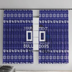 Personalized Canterbury Bulldogs Christmas Window Curtain Australian Rugby Fans - Pixelated Ugly Xmas Pattern Mascot Santa