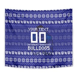 Personalized Canterbury Bulldogs Christmas Tapestry Australian Rugby Fans - Pixelated Ugly Xmas Pattern Mascot Santa